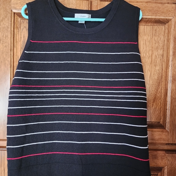 CJ Banks Sweater Vest Black Red & Silver Metallic Stripes Size 14W NWT - Picture 4 of 6